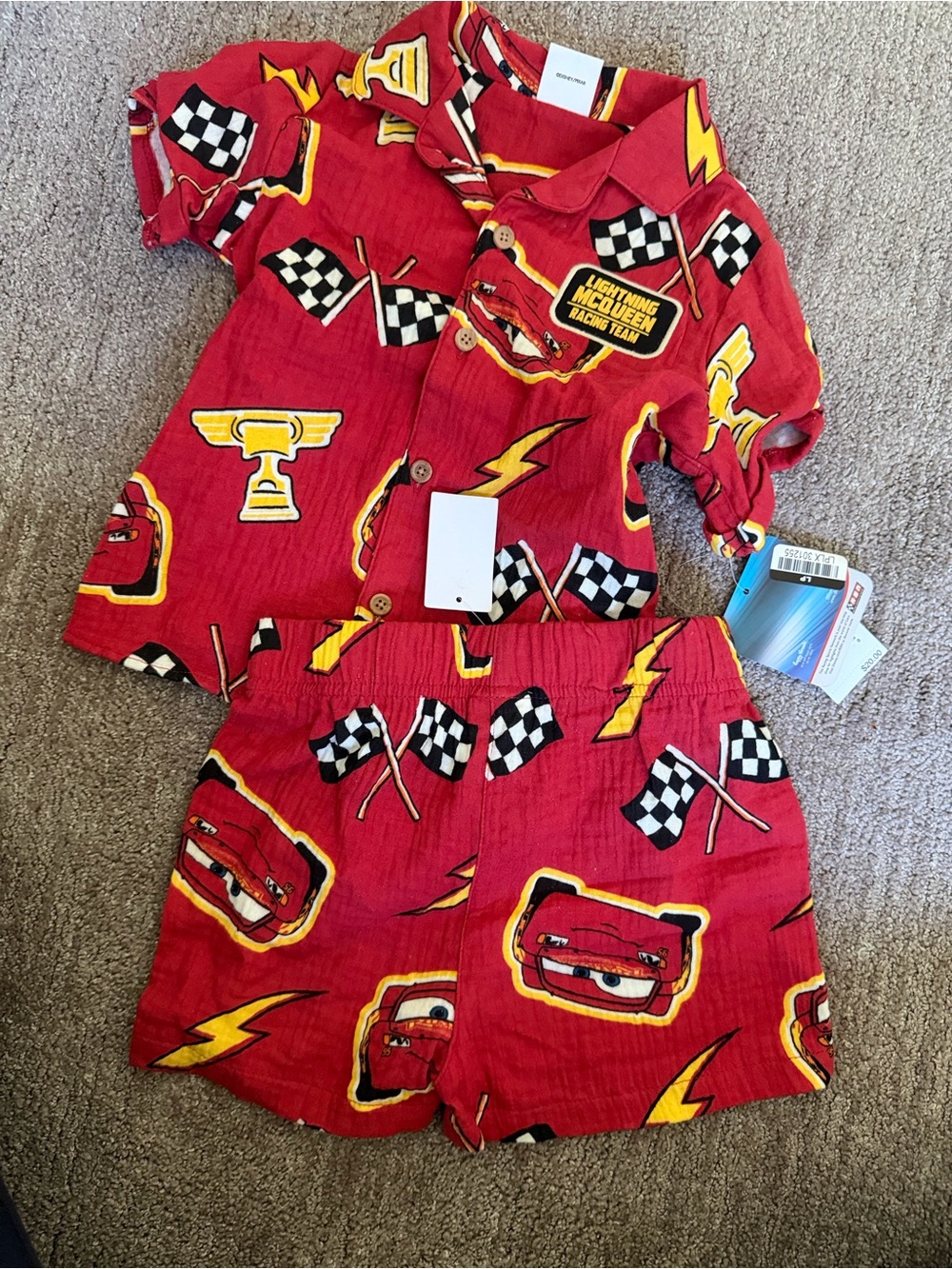 Kids Lightning McQueen Red Matching Set - Short Sleeve Shirt & Shorts